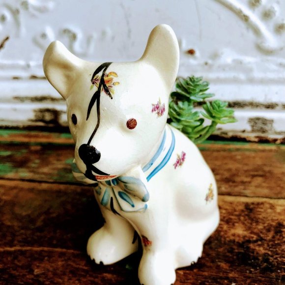 Other - Vintage Dog Planter Vase floral hand painted Bow